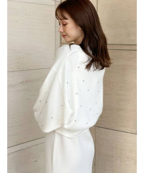 MERCURYDUO（マーキュリーデュオ）の「ビジュー付ニットカーディガン（カーディガン/ボレロ・レディース・ダークブラウン/オフホワイト/ベビーピンク・FREE）」の5枚目の写真
