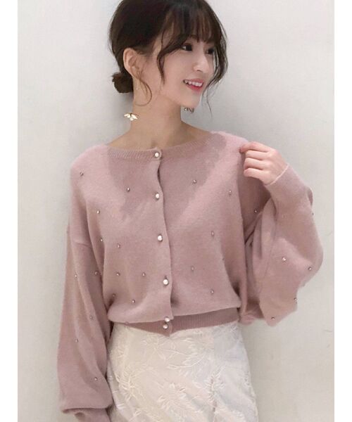 MERCURYDUO（マーキュリーデュオ）の「ビジュー付ニットカーディガン（カーディガン/ボレロ・レディース・ダークブラウン/オフホワイト/ベビーピンク・FREE）」の9枚目の写真