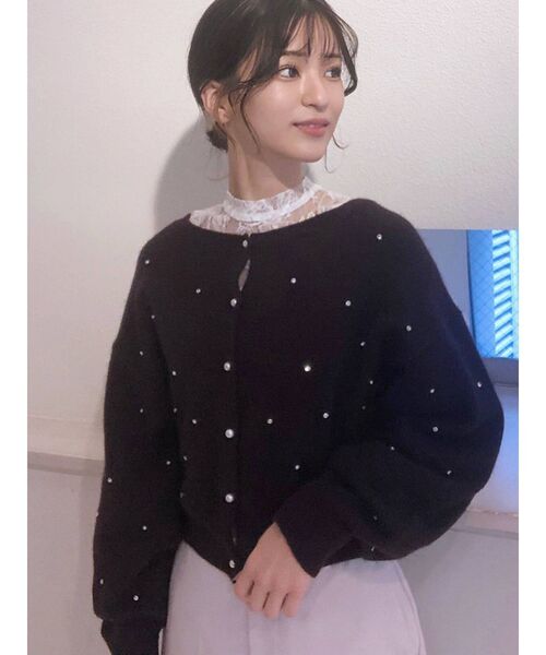MERCURYDUO（マーキュリーデュオ）の「ビジュー付ニットカーディガン（カーディガン/ボレロ・レディース・ダークブラウン/オフホワイト/ベビーピンク・FREE）」の11枚目の写真