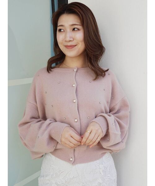 MERCURYDUO（マーキュリーデュオ）の「ビジュー付ニットカーディガン（カーディガン/ボレロ・レディース・ダークブラウン/オフホワイト/ベビーピンク・FREE）」の15枚目の写真