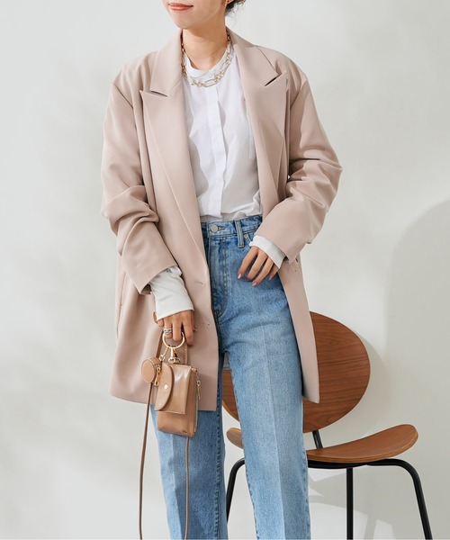 DouDou（ドゥドゥ）の「ダブルジャケット（テーラードジャケット・レディース・ベージュ/ネイビー・FREE）」の2枚目の写真