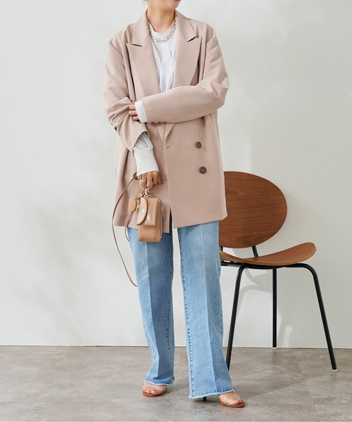 DouDou（ドゥドゥ）の「ダブルジャケット（テーラードジャケット・レディース・ベージュ/ネイビー・FREE）」の3枚目の写真