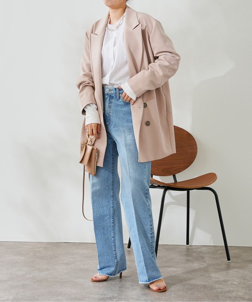 DouDou（ドゥドゥ）の「ダブルジャケット（テーラードジャケット・レディース・ベージュ/ネイビー・FREE）」の4枚目の写真