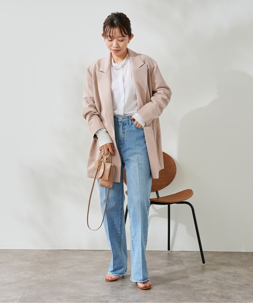 DouDou（ドゥドゥ）の「ダブルジャケット（テーラードジャケット・レディース・ベージュ/ネイビー・FREE）」の5枚目の写真