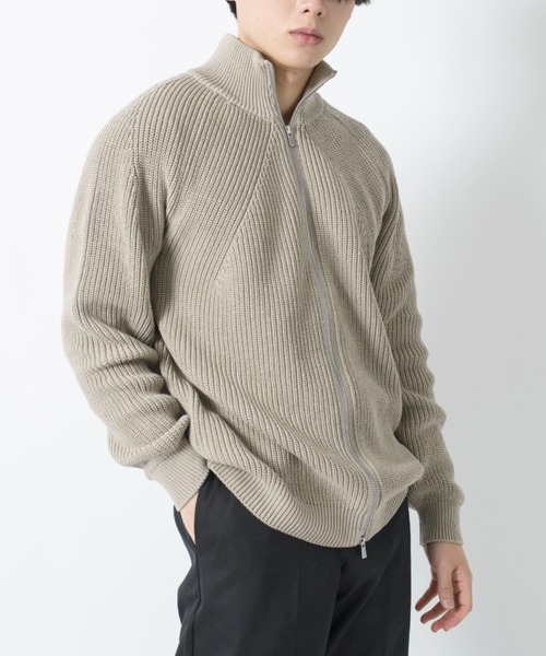 BATONER(バトナー)の「【BATONER】シグネチャー片畔ドライバーズニット SIGNATURE DRIVERS KNIT/BN-22SM-002(カーディガン/ボレロ・メンズ・ベージュ/グレイッシュブルー・2/3)」の3枚目の写真