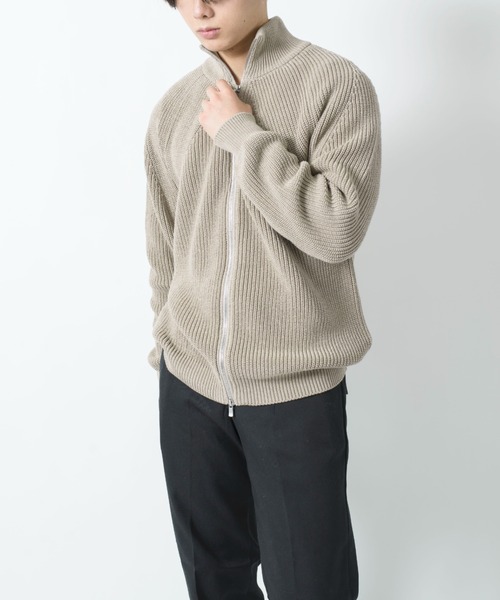 BATONER(バトナー)の「【BATONER】シグネチャー片畔ドライバーズニット SIGNATURE DRIVERS KNIT/BN-22SM-002(カーディガン/ボレロ・メンズ・ベージュ/グレイッシュブルー・2/3)」の5枚目の写真