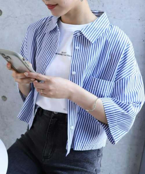 moment+（モーメントプラス）の「綿100％先染ストライプ.ショート丈