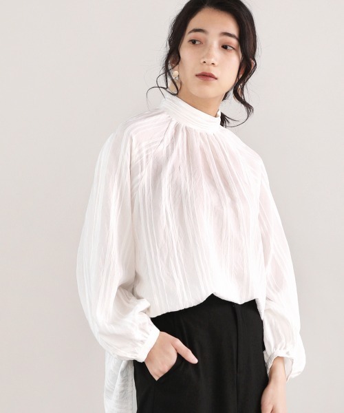 Bou Jeloud（ブージュルード）の「ドビーストライプブラウス（シャツ/ブラウス・レディース・ブラック/オフホワイト/ブルー/ミント・38）」の2枚目の写真