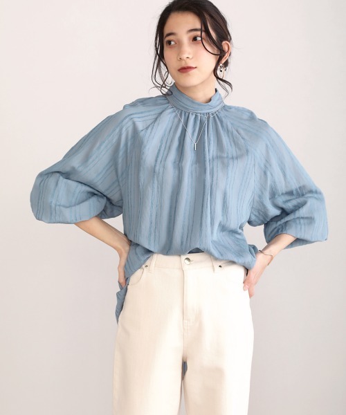 Bou Jeloud（ブージュルード）の「ドビーストライプブラウス（シャツ/ブラウス・レディース・ブラック/オフホワイト/ブルー/ミント・38）」の10枚目の写真