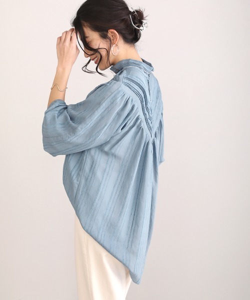 Bou Jeloud（ブージュルード）の「ドビーストライプブラウス（シャツ/ブラウス・レディース・ブラック/オフホワイト/ブルー/ミント・38）」の13枚目の写真