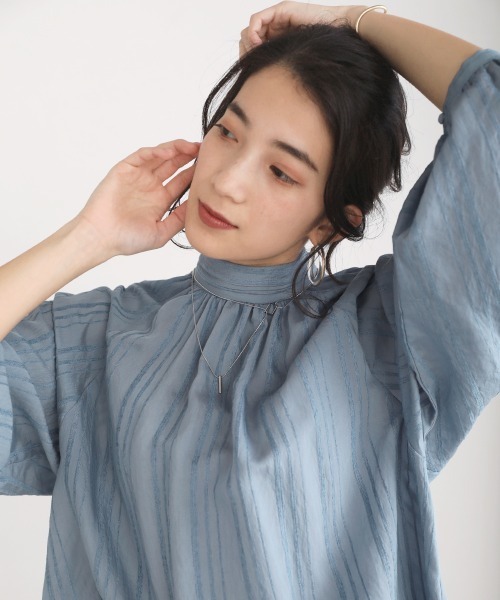 Bou Jeloud（ブージュルード）の「ドビーストライプブラウス（シャツ/ブラウス・レディース・ブラック/オフホワイト/ブルー/ミント・38）」の14枚目の写真