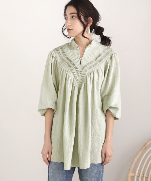 Bou Jeloud（ブージュルード）の「ドビーストライプブラウス（シャツ/ブラウス・レディース・ブラック/オフホワイト/ブルー/ミント・38）」の21枚目の写真