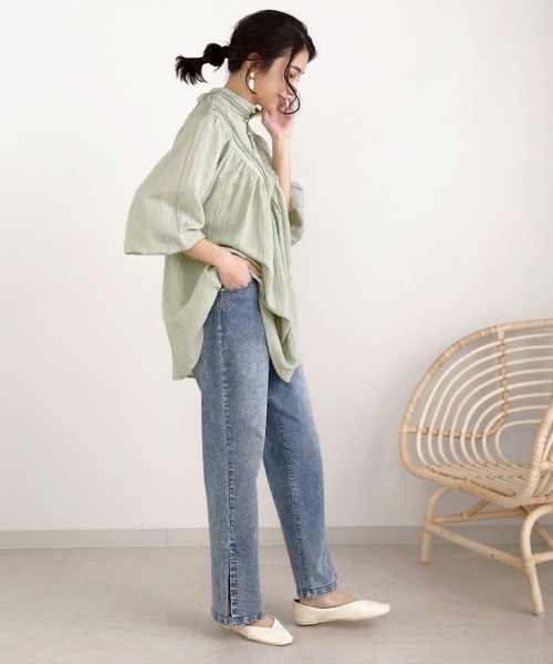 Bou Jeloud（ブージュルード）の「ドビーストライプブラウス（シャツ/ブラウス・レディース・ブラック/オフホワイト/ブルー/ミント・38）」の22枚目の写真