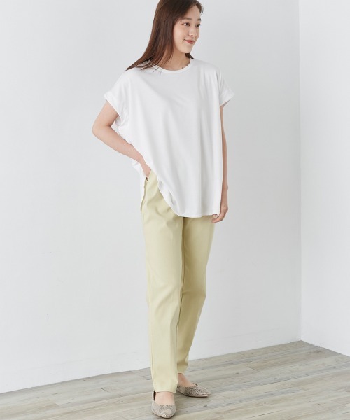 OMNES（オムネス）の「UVカット&ドライ加工裾ラウンドヘム半袖チュニック（Tシャツ/カットソー・レディース・ホワイト/ブラック/ベージュ/イエロー/モカ/ラベンダー・FREE）」の7枚目の写真