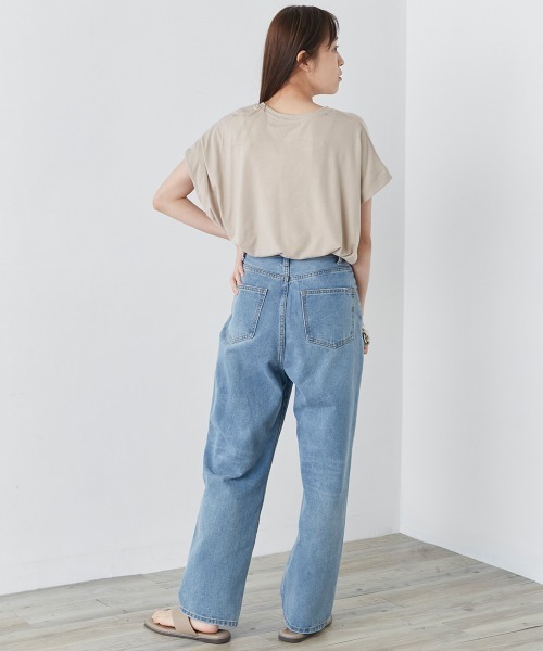 OMNES（オムネス）の「UVカット&ドライ加工裾ラウンドヘム半袖チュニック（Tシャツ/カットソー・レディース・ホワイト/ブラック/ベージュ/イエロー/モカ/ラベンダー・FREE）」の20枚目の写真