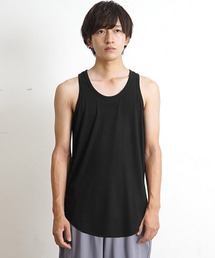 【MinoriTY】タンクトップ セミロング丈 裾ラウンドタイプ レイヤード Tシャツ重ね着用 インナー メンズ