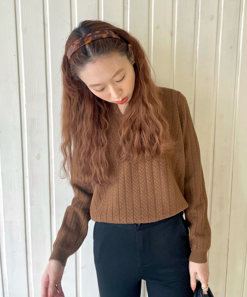 GIMME GIMME(ギミーギミー)の「【GIMME GIMME】Key collar knit gimw22s003(ニット/セーター・レディース・ブラウン/アイボリー・L/M)」の4枚目の写真