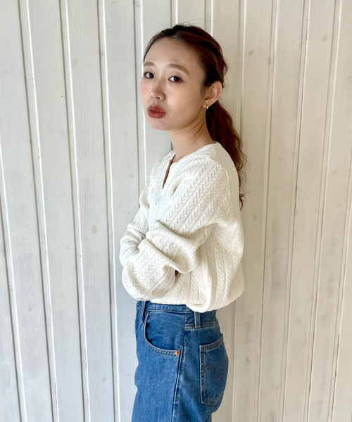 GIMME GIMME(ギミーギミー)の「【GIMME GIMME】Key collar knit gimw22s003(ニット/セーター・レディース・ブラウン/アイボリー・L/M)」の8枚目の写真