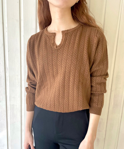 GIMME GIMME(ギミーギミー)の「【GIMME GIMME】Key collar knit gimw22s003(ニット/セーター・レディース・ブラウン/アイボリー・L/M)」の7枚目の写真