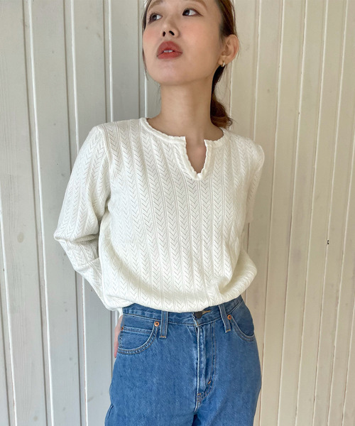 GIMME GIMME(ギミーギミー)の「【GIMME GIMME】Key collar knit gimw22s003(ニット/セーター・レディース・ブラウン/アイボリー・L/M)」の10枚目の写真