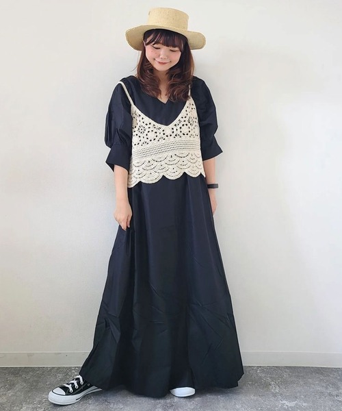 Riberry(リベリー)の「かぎ針編みキャミビスチェ(ベスト・レディース・ブラック/キナリ/A/B・FREE)」の6枚目の写真