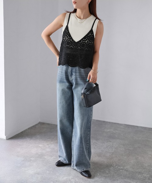 2024～新品未使用～45R 玉手箱かぎ針ビーズ刺繍ベスト ネイビー02M セール】かぎ針編みキャミビスチェ（ベスト）｜Riberry（リベリー）の