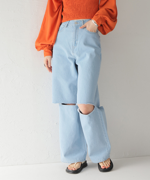 Oriens JOURNAL STANDARD（オリエンス ジャーナルスタンダード）の「スーパーワイドクラッシュデニム（デニムパンツ・レディース・ホワイト/ネイビー/ブルー系その他・38/36/34）」の4枚目の写真