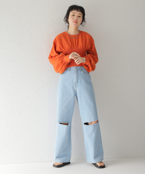 Oriens JOURNAL STANDARD（オリエンス ジャーナルスタンダード）の「スーパーワイドクラッシュデニム（デニムパンツ・レディース・ホワイト/ネイビー/ブルー系その他・38/36/34）」の9枚目の写真