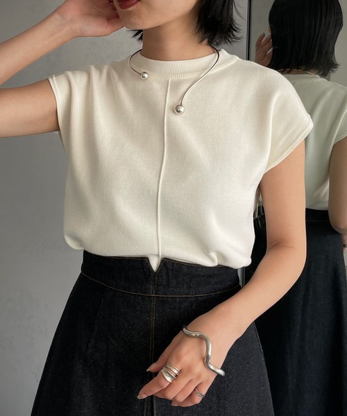 &g'aime（アンジェム）の「【&g’aime】ミラノリブフレンチスリーブニット（ニット/セーター・レディース・ホワイト/ブラック/グレー/グリーン/グレイッシュベージュ・FREE）」の7枚目の写真