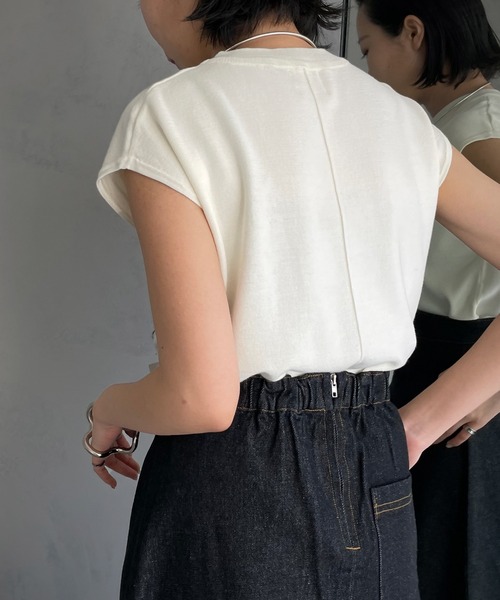 &g'aime（アンジェム）の「【&g’aime】ミラノリブフレンチスリーブニット（ニット/セーター・レディース・ホワイト/ブラック/グレー/グリーン/グレイッシュベージュ・FREE）」の12枚目の写真