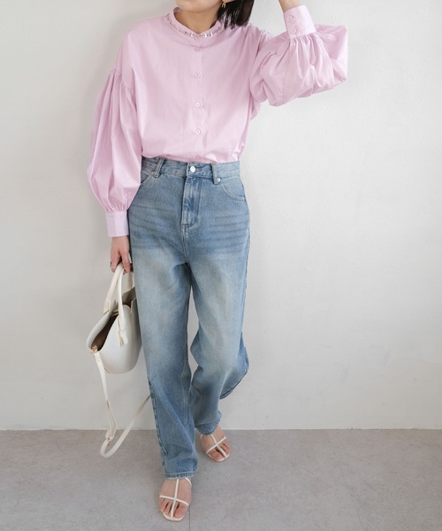 ANDJ(アンドジェイ)の「【2022/SS】13.5ozハイウエストテーパードデニムパンツ(デニムパンツ・レディース・ライトブルー/インディゴブルー・S/M)」の17枚目の写真