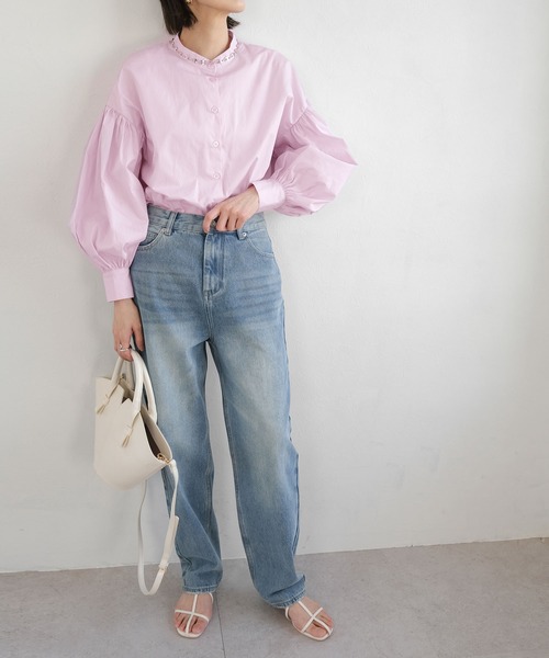 ANDJ(アンドジェイ)の「【2022/SS】13.5ozハイウエストテーパードデニムパンツ(デニムパンツ・レディース・ライトブルー/インディゴブルー・S/M)」の10枚目の写真