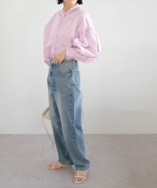 ANDJ(アンドジェイ)の「【2022/SS】13.5ozハイウエストテーパードデニムパンツ(デニムパンツ・レディース・ライトブルー/インディゴブルー・S/M)」の3枚目の写真