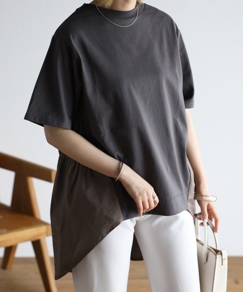 Fizz（フィズ）の「【Fizz/フィズ】　後ろティアード切替えチュニック丈トップス（チュニック・レディース・ホワイト/スミクロ・M）」の14枚目の写真