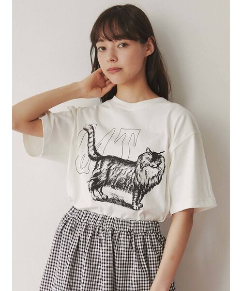 merry jenny（メリージェニー）の「【WEB限定】walk CAT Tee（Tシャツ/カットソー・レディース・ブラック/オフホワイト/ブルー・FREE）」の4枚目の写真
