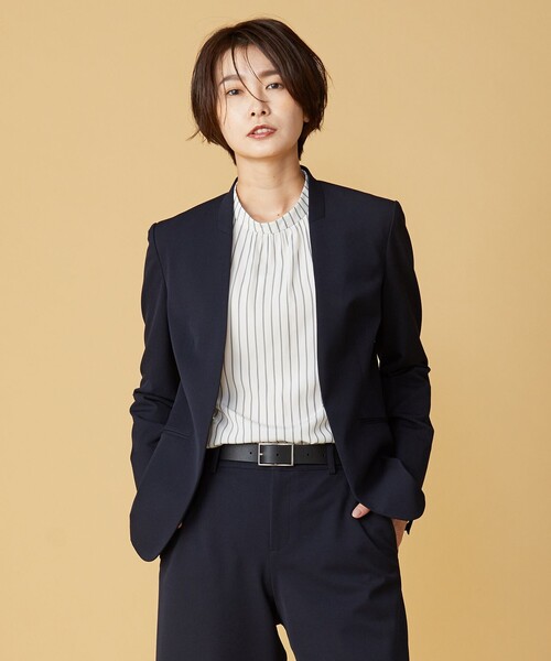 J.PRESS(ジェイプレス)の「【洗える】アルガンシルク ノーカラー ジャケット(ノーカラージャケット・レディース・グレー系/黄土色系/ネイビー系・11/9/7)」の3枚目の写真