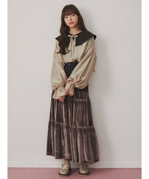 merry jenny（メリージェニー）の「floralショートブラウス（シャツ/ブラウス・レディース・ブラック/ベージュ/オフホワイト・FREE）」の15枚目の写真