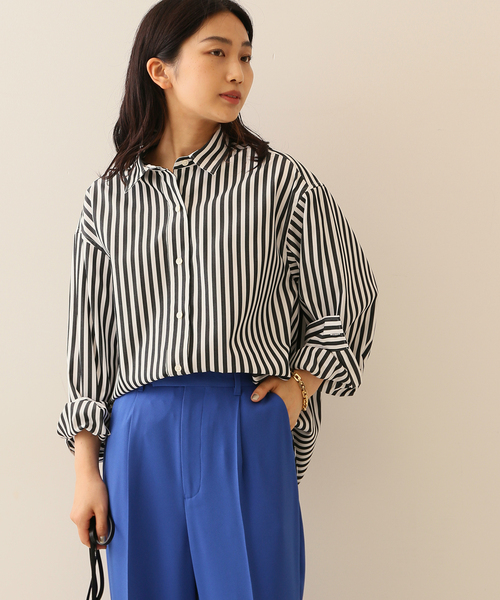 journal standard L'essage(ジャーナルスタンダードレサージュ)の「ストライプ/ムジロングシャツ(シャツ/ブラウス・レディース・ホワイト/サックスブルー/ブラック系その他/ブラウン・FREE)」の22枚目の写真