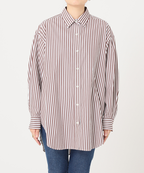 journal standard L'essage(ジャーナルスタンダードレサージュ)の「ストライプ/ムジロングシャツ(シャツ/ブラウス・レディース・ホワイト/サックスブルー/ブラック系その他/ブラウン・FREE)」の8枚目の写真