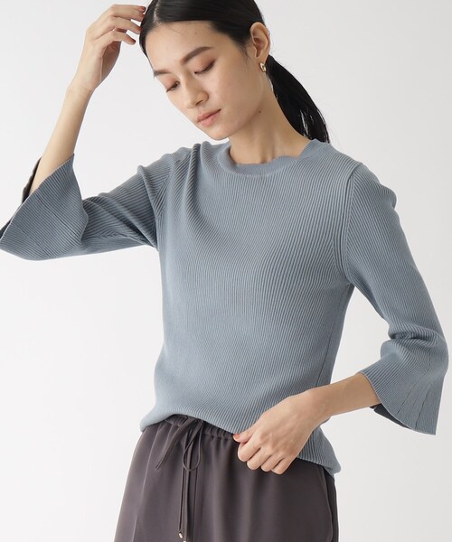 OPAQUE.CLIP（オペークドットクリップ）の「◆【エクストラファインオーガニックコットン】リブフレアスリーブニット（ニット/セーター・レディース・ブラック/イエロー/ブルー/ホワイト系その他6/ライトグリーン系/ピンク系9・40/38/36）」の5枚目の写真