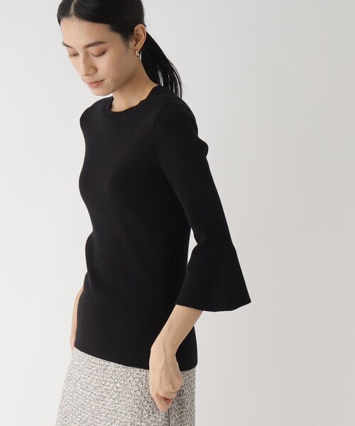 OPAQUE.CLIP（オペークドットクリップ）の「◆【エクストラファインオーガニックコットン】リブフレアスリーブニット（ニット/セーター・レディース・ブラック/イエロー/ブルー/ホワイト系その他6/ライトグリーン系/ピンク系9・40/38/36）」の3枚目の写真