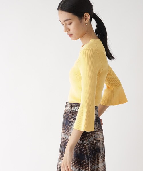 OPAQUE.CLIP（オペークドットクリップ）の「◆【エクストラファインオーガニックコットン】リブフレアスリーブニット（ニット/セーター・レディース・ブラック/イエロー/ブルー/ホワイト系その他6/ライトグリーン系/ピンク系9・40/38/36）」の16枚目の写真