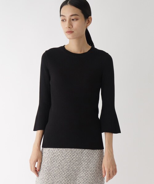 OPAQUE.CLIP（オペークドットクリップ）の「◆【エクストラファインオーガニックコットン】リブフレアスリーブニット（ニット/セーター・レディース・ブラック/イエロー/ブルー/ホワイト系その他6/ライトグリーン系/ピンク系9・40/38/36）」の10枚目の写真