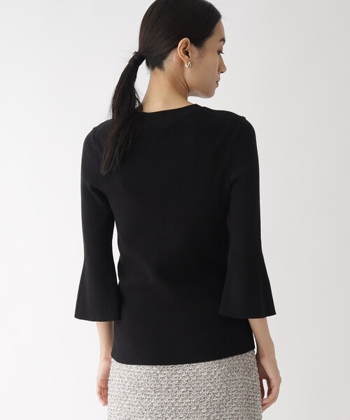 OPAQUE.CLIP（オペークドットクリップ）の「◆【エクストラファインオーガニックコットン】リブフレアスリーブニット（ニット/セーター・レディース・ブラック/イエロー/ブルー/ホワイト系その他6/ライトグリーン系/ピンク系9・40/38/36）」の11枚目の写真