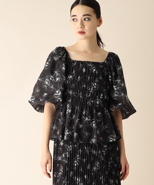 OPAQUE.CLIP（オペークドットクリップ）の「◆フラワーシャーリングブラウス（シャツ/ブラウス・レディース・ホワイト系その他/ブラック系・38）」の3枚目の写真