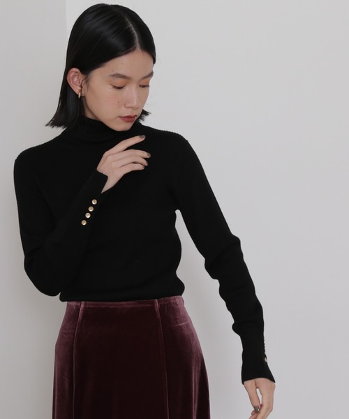 NATURAL BEAUTY BASIC(ナチュラルビューティーベーシック)の「<ウールブレンドリブベーシック>タートルネック(ニット/セーター・レディース・ライトグリーン/ブラック/ワイン/グレー・MEDIUM)」の2枚目の写真