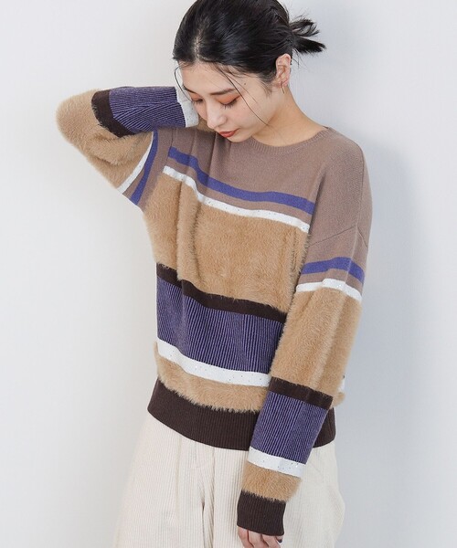 BEAMS HEART(ビームスハート)の「立体ボーダー ニット(ニット/セーター・レディース・アイボリー/ネイビー/ベージュ・ONE SIZE)」の15枚目の写真