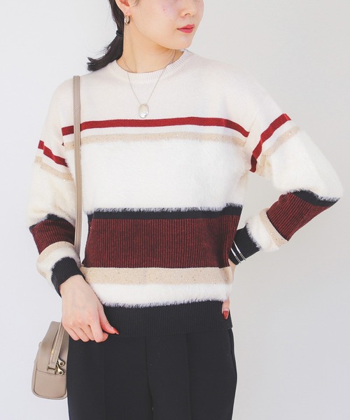 BEAMS HEART(ビームスハート)の「立体ボーダー ニット(ニット/セーター・レディース・アイボリー/ネイビー/ベージュ・ONE SIZE)」の8枚目の写真