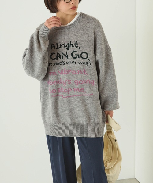 forksy.（フォルクシー）の「【forksy.】ジャカードメッセージロゴニットプルオーバー（ニット/セーター・レディース・杢グレー/ブラック/アイボリー・FREE）」の3枚目の写真