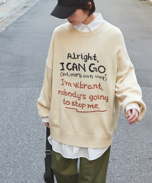 forksy.（フォルクシー）の「【forksy.】ジャカードメッセージロゴニットプルオーバー（ニット/セーター・レディース・杢グレー/ブラック/アイボリー・FREE）」の2枚目の写真